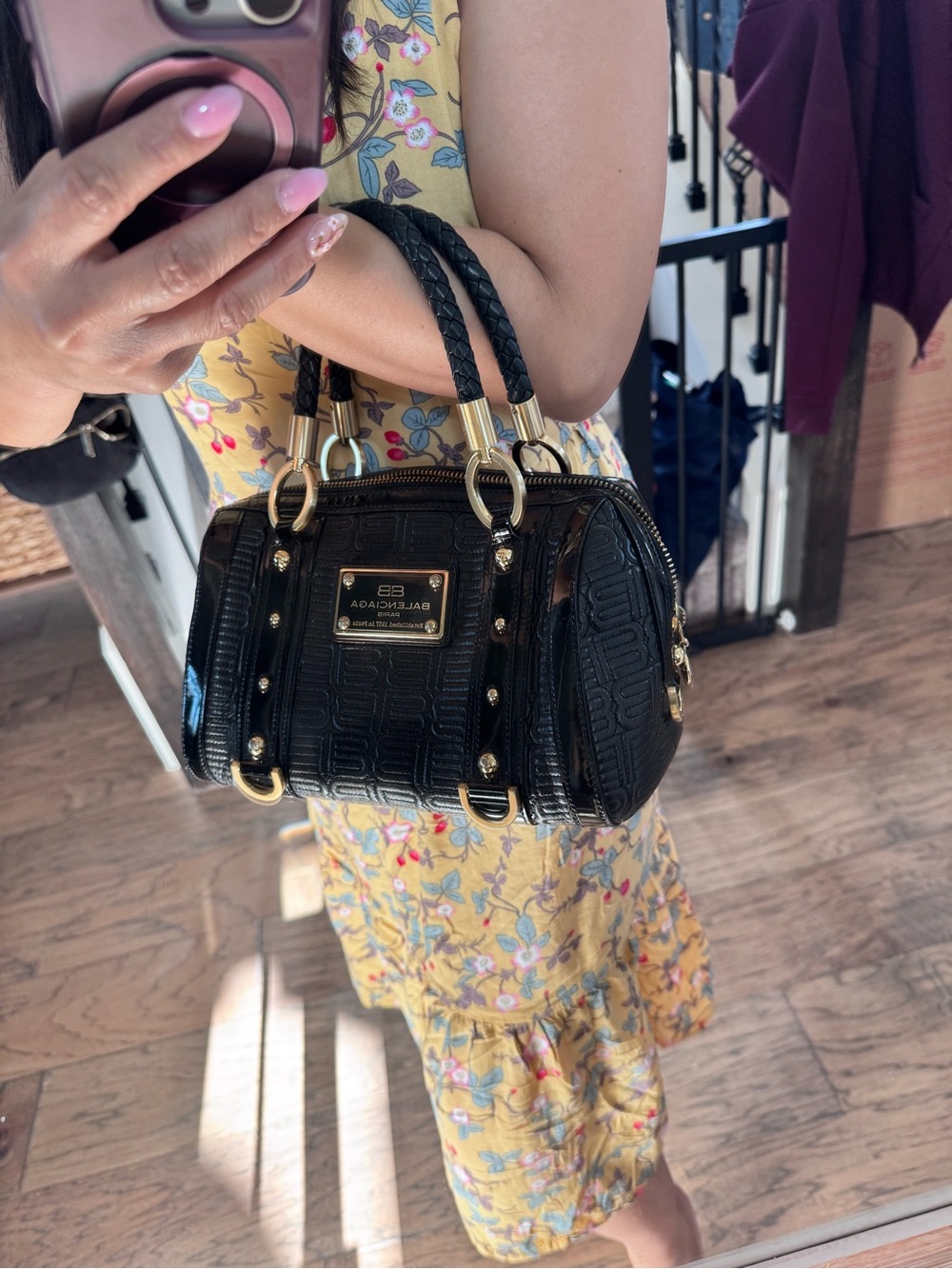 Vintage Balenciaga Black Quilted Patent Leather Satchel with Gold Hardware - Picture 8 of 9